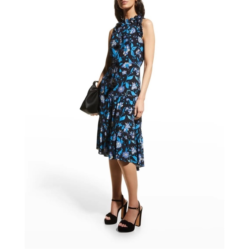 Figue Dress Black Blue Floral Midi Small